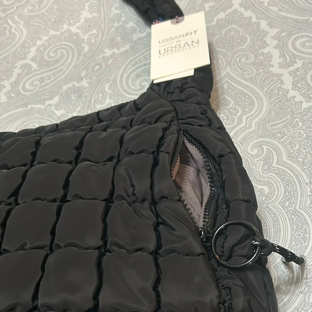 Urban Outfitters Quilted Tote Bag Puffer Hobo Purse Crossbody Black NWT
